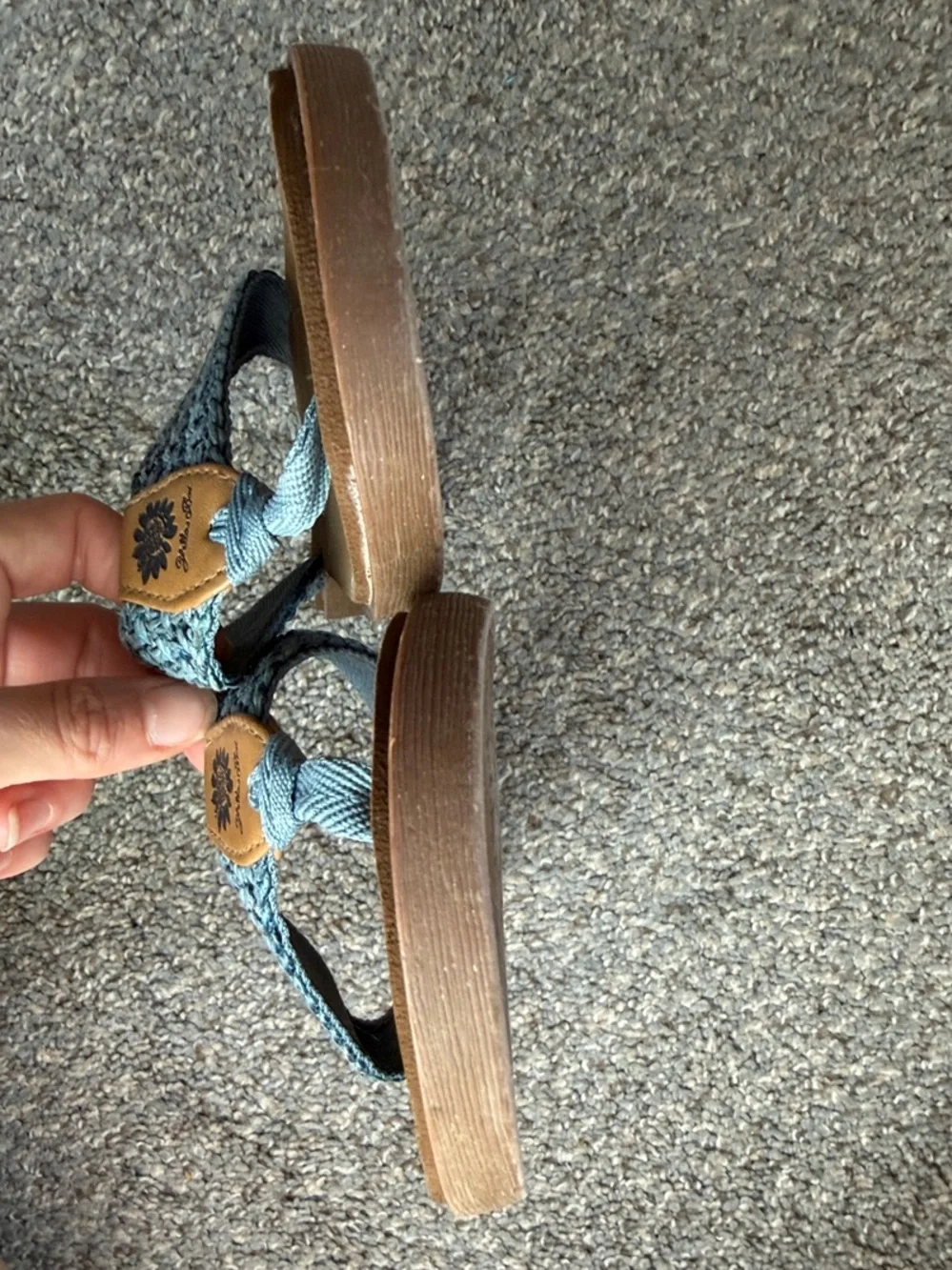 Yellow Box Blue Braided Thong Sandals with Brown Footbed - Picture 4 of 5